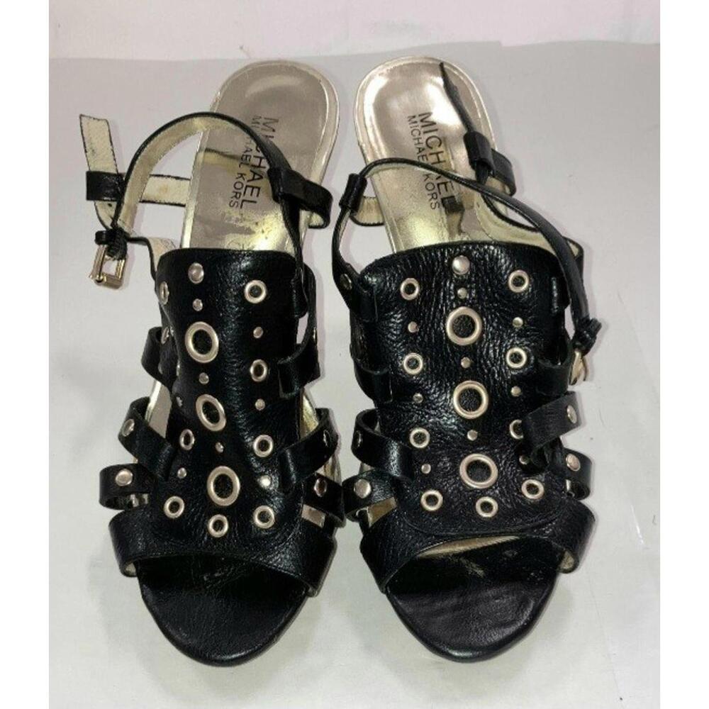 Michael Kors Womens US 8.5 Black Leather Gladiator Stiletto Heel Strappy Sandals